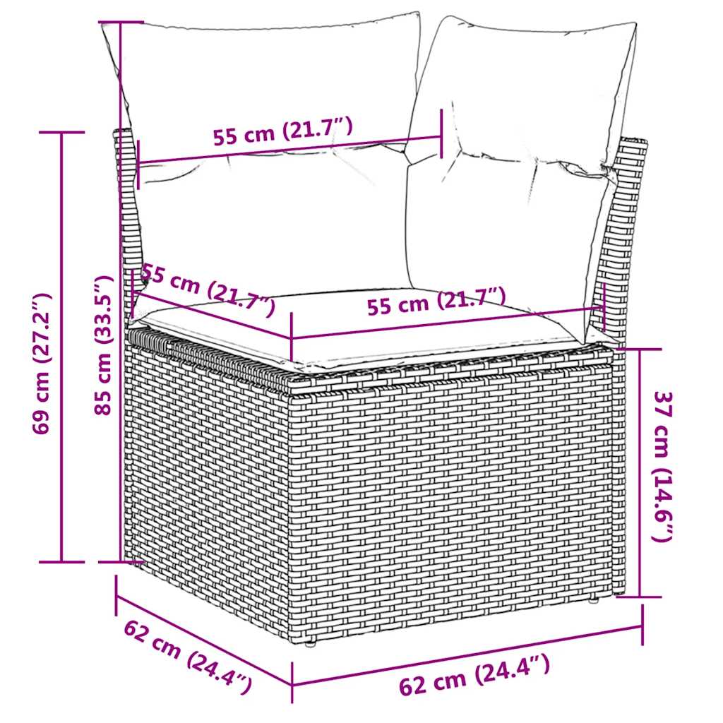 10-tlg. Garten-Sofagarnitur mit Kissen Braun Poly Rattan