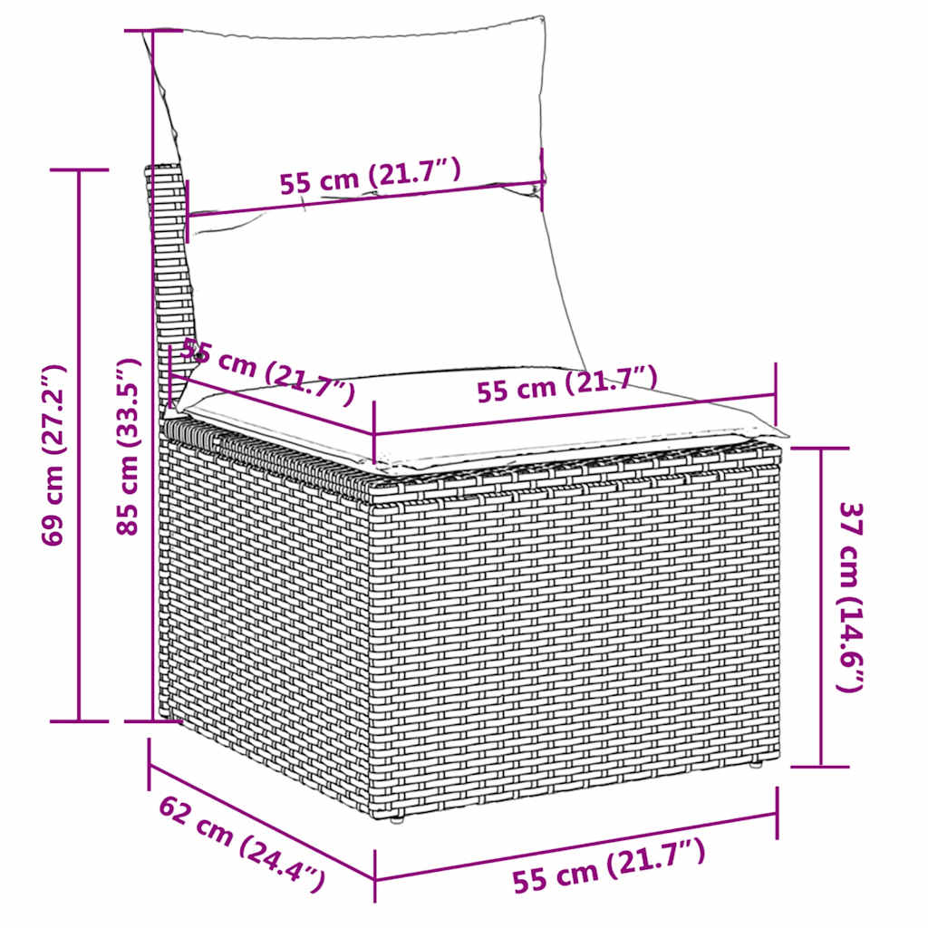 10-tlg. Garten-Sofagarnitur mit Kissen Braun Poly Rattan