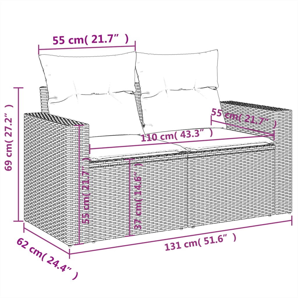 11-tlg. Garten-Sofagarnitur mit Kissen Braun Poly Rattan