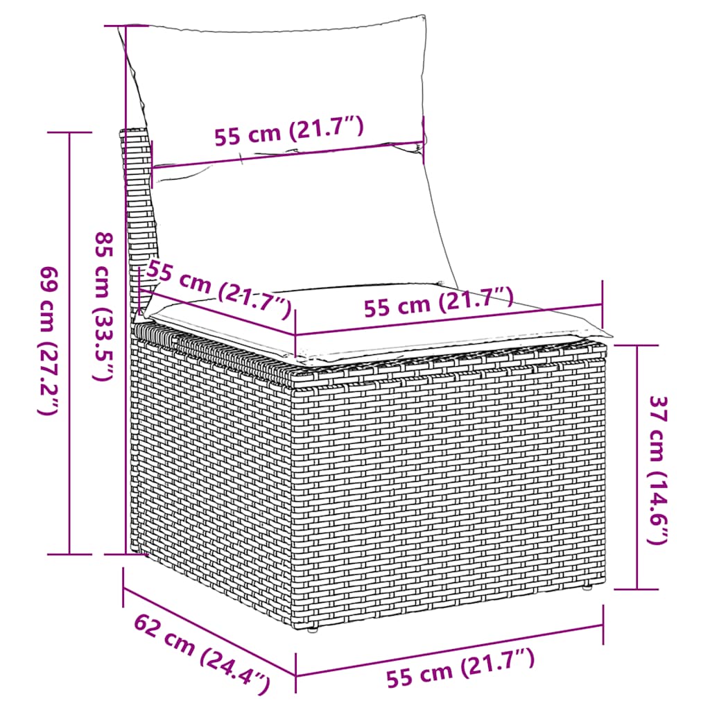 10-tlg. Garten-Sofagarnitur mit Kissen Braun Poly Rattan