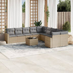 11-tlg. Garten-Sofagarnitur mit Kissen Beige Poly Rattan