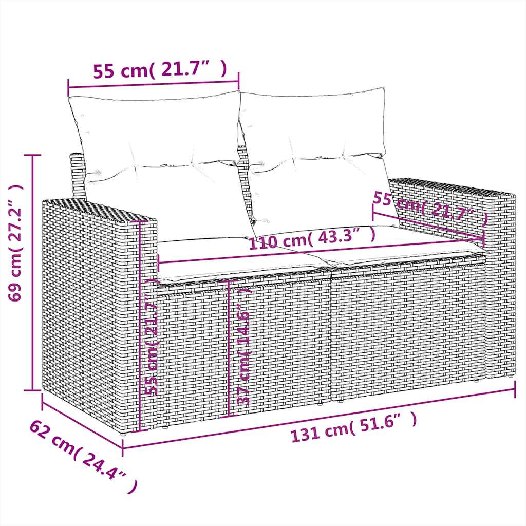 11-teiliges Gartensofa-Set mit Kissen, braun, Polyrattan