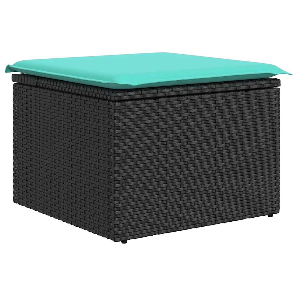 11-teiliges Gartensofa-Set mit Kissen, schwarzes Polyrattan
