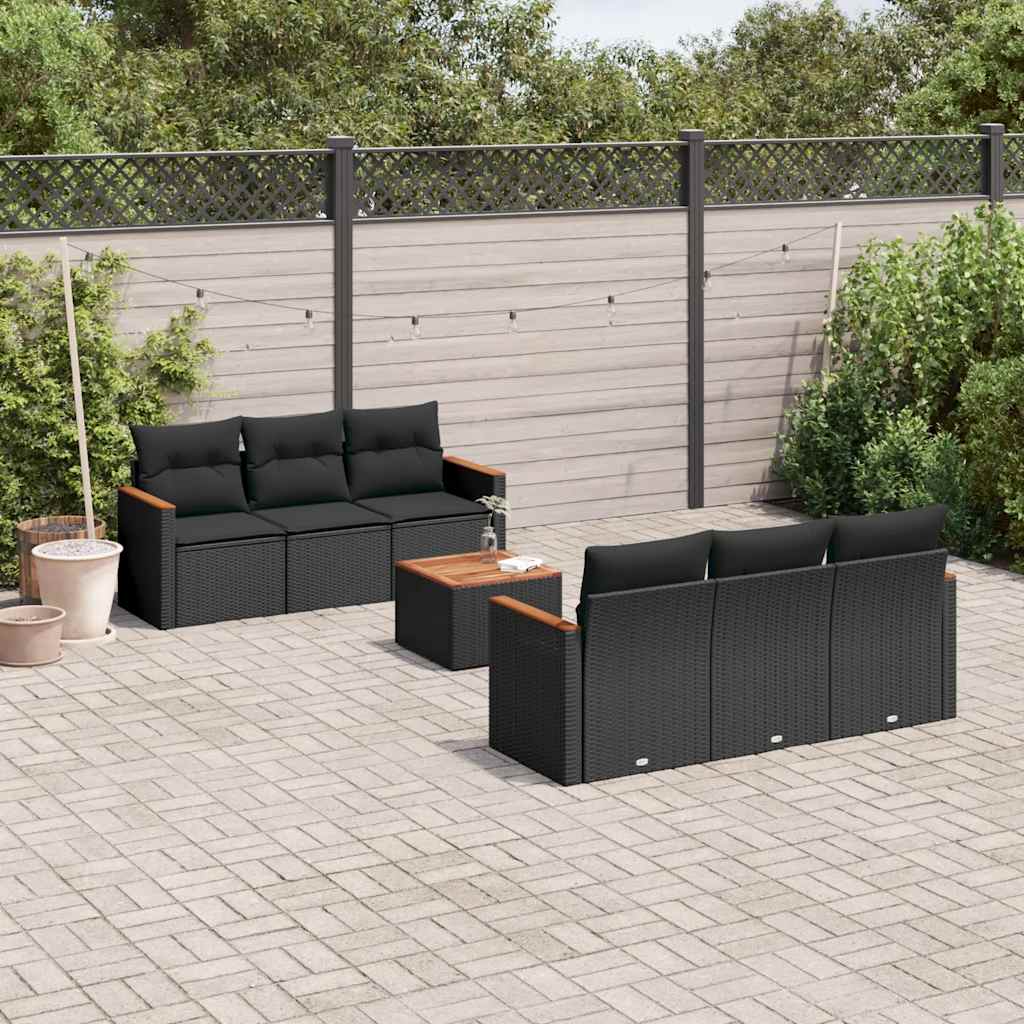 7-tlg. Garten-Sofagarnitur mit Kissen Schwarz Poly Rattan