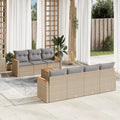 8-tlg. Garten-Sofagarnitur mit Kissen Beige Poly Rattan