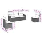 5-teiliges Gartensofa-Set mit Kissen, schwarzes Polyrattan