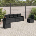 6-tlg. Garten-Sofagarnitur mit Kissen Schwarz Poly Rattan