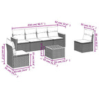 7-tlg. Garten-Sofagarnitur mit Kissen Schwarz Poly Rattan