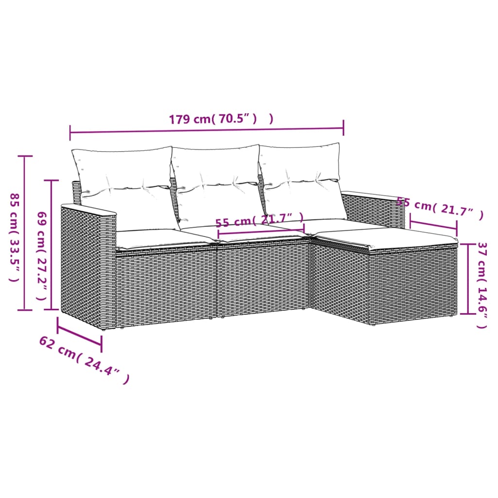 4-tlg. Garten-Sofagarnitur mit Kissen Beigemischung Poly Rattan