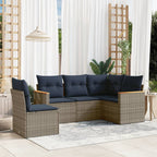 5-teiliges Gartensofa-Set mit Kissen, grau, Polyrattan