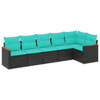 6-teiliges Gartensofa-Set mit Kissen, schwarzes Polyrattan