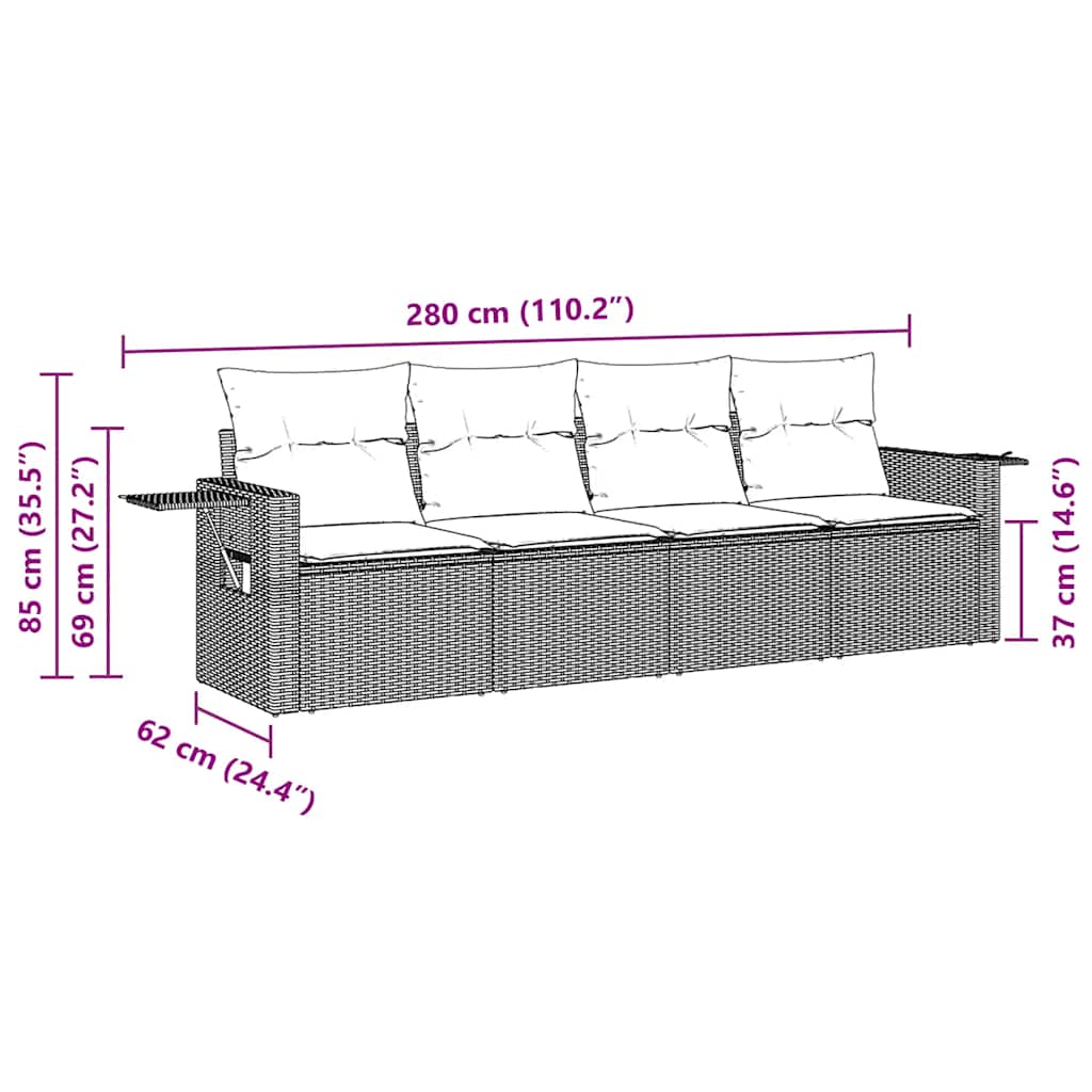4-tlg. Garten-Sofagarnitur mit Kissen Braun Poly Rattan