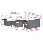 9-tlg. Garten-Sofagarnitur mit Kissen Schwarz Poly Rattan