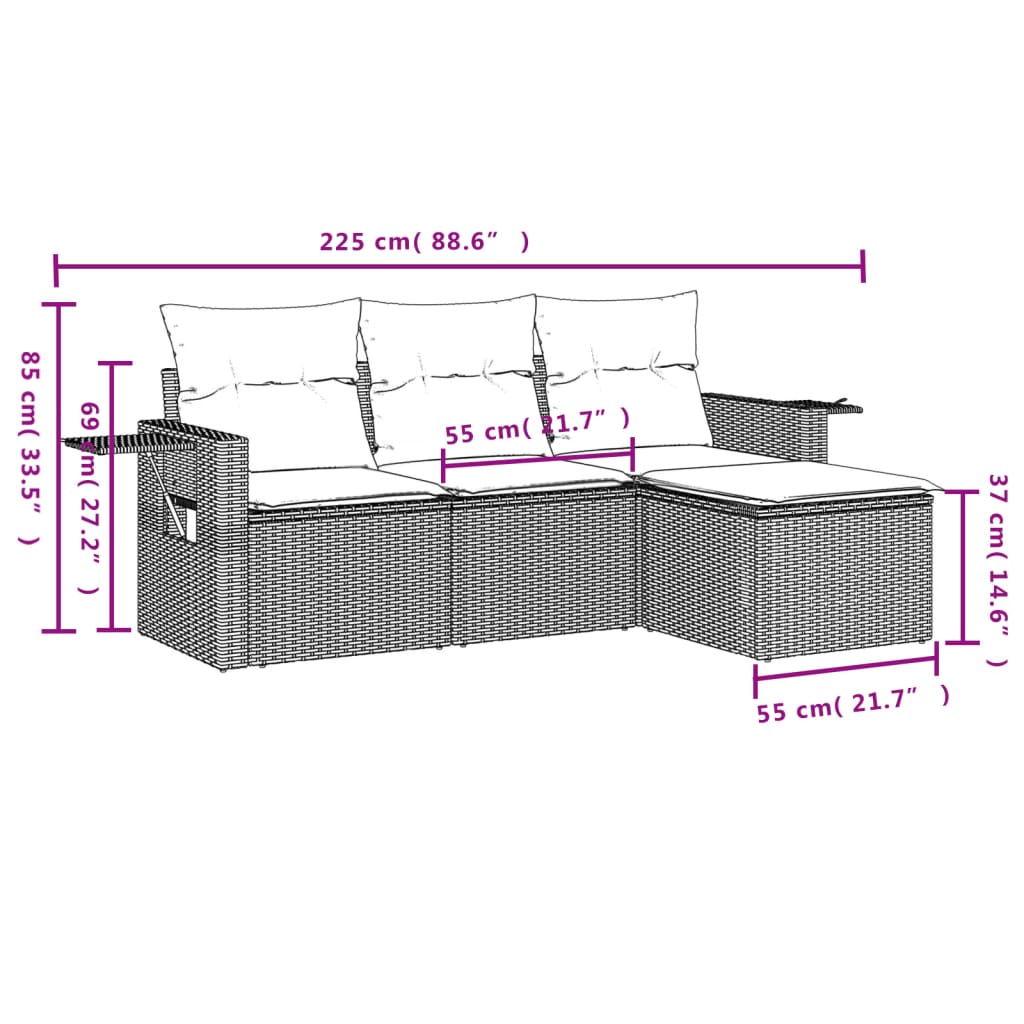4-tlg. Garten-Sofagarnitur mit Kissen Beige Poly Rattan