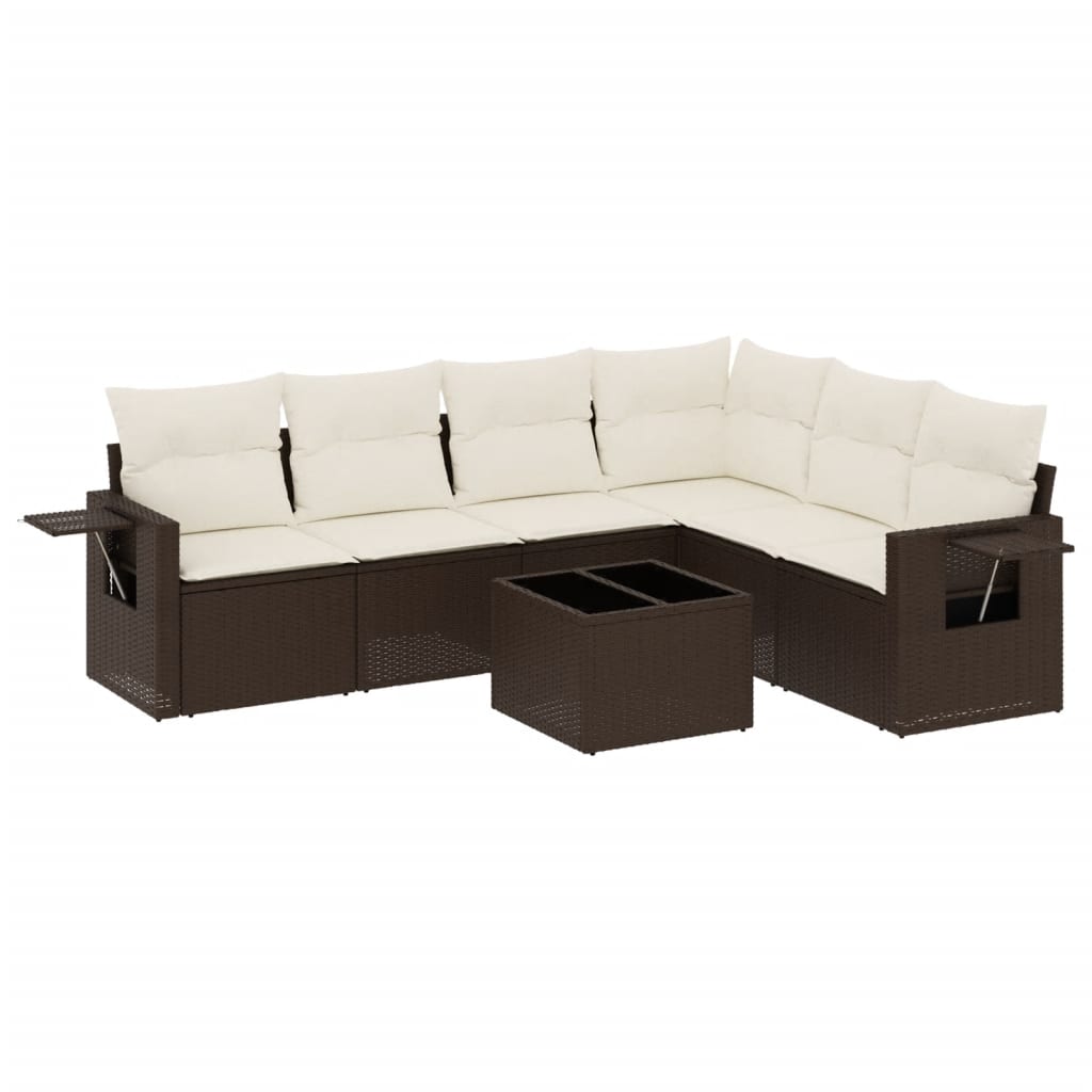 7-tlg. Garten-Sofagarnitur mit Kissen Braun Poly Rattan