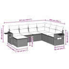 7-tlg. Garten-Sofagarnitur mit Kissen Schwarz Poly Rattan