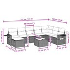 9-tlg. Garten-Sofagarnitur mit Kissen Schwarz Poly Rattan