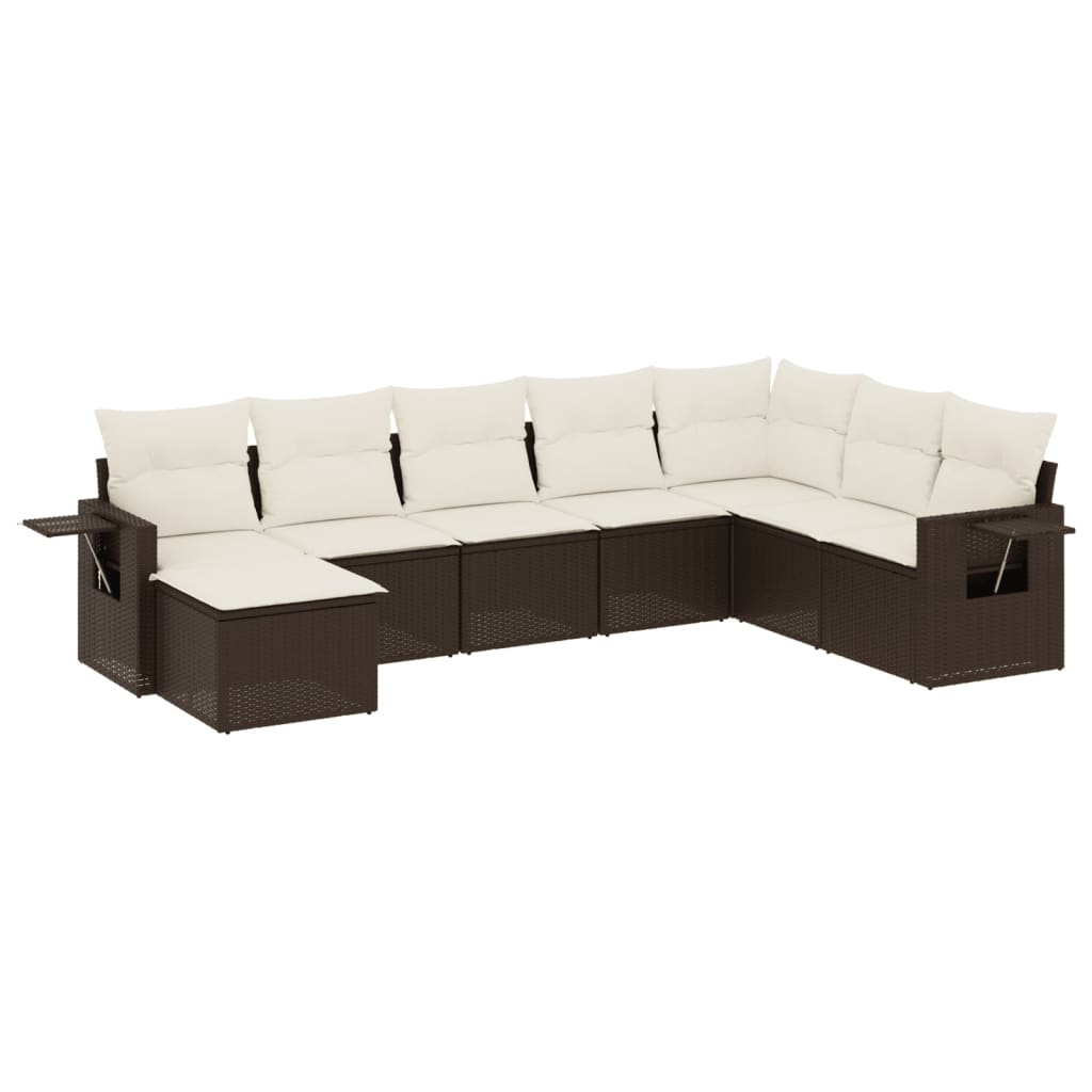 9-tlg. Garten-Sofagarnitur mit Kissen Braun Poly Rattan