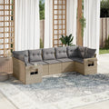 7-tlg. Garten-Sofagarnitur mit Kissen Beige Poly Rattan