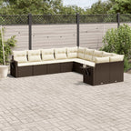 10-tlg. Garten-Sofagarnitur mit Kissen Braun Poly Rattan