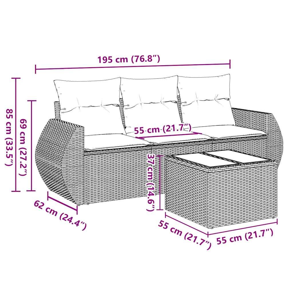 4-tlg. Garten-Sofagarnitur mit Kissen Schwarz Poly Rattan
