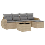 6-tlg. Garten-Sofagarnitur mit Kissen Beige Poly Rattan