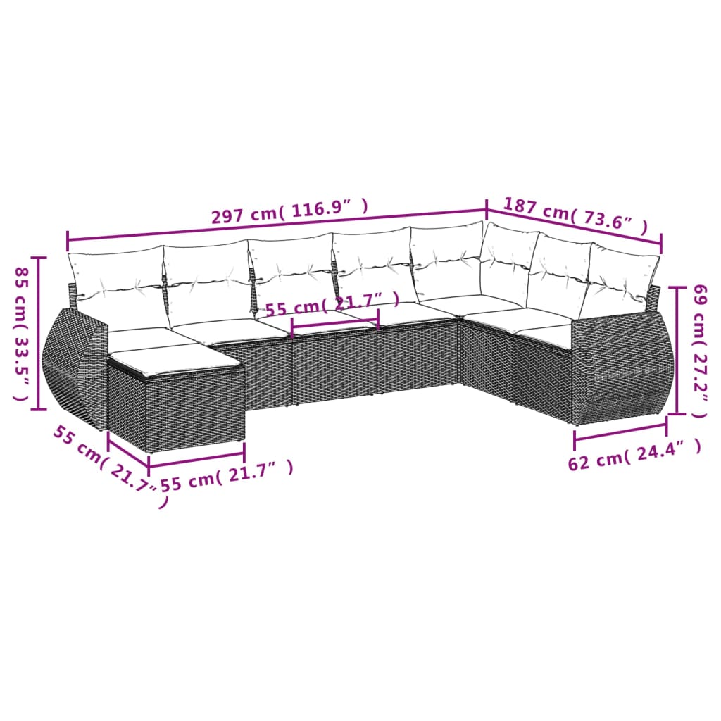 9-tlg. Garten-Sofagarnitur mit Kissen Schwarz Poly Rattan
