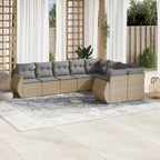 9-tlg. Garten-Sofagarnitur mit Kissen Beige Poly Rattan