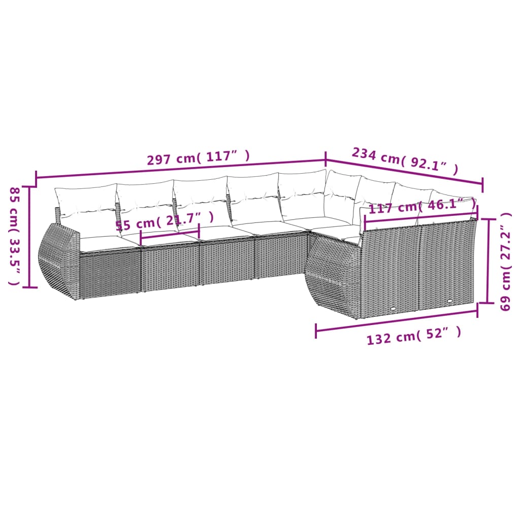 9-tlg. Garten-Sofagarnitur mit Kissen Braun Poly Rattan