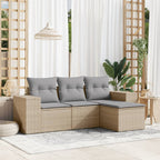 4-tlg. Garten-Sofagarnitur mit Kissen Beige Poly Rattan