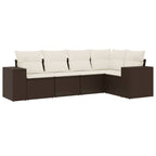 5-tlg. Garten-Sofagarnitur mit Kissen Braun Poly Rattan