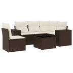 6-tlg. Garten-Sofagarnitur mit Kissen Braun Poly Rattan