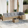 7-tlg. Garten-Sofagarnitur mit Kissen Beige Poly Rattan