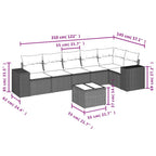 7-tlg. Garten-Sofagarnitur mit Kissen Braun Poly Rattan