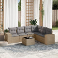7-tlg. Garten-Sofagarnitur mit Kissen Beige Poly Rattan