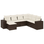 7-tlg. Garten-Sofagarnitur mit Kissen Braun Poly Rattan