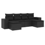 6-tlg. Garten-Sofagarnitur mit Kissen Schwarz Poly Rattan