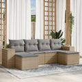6-tlg. Garten-Sofagarnitur mit Kissen Beige Poly Rattan