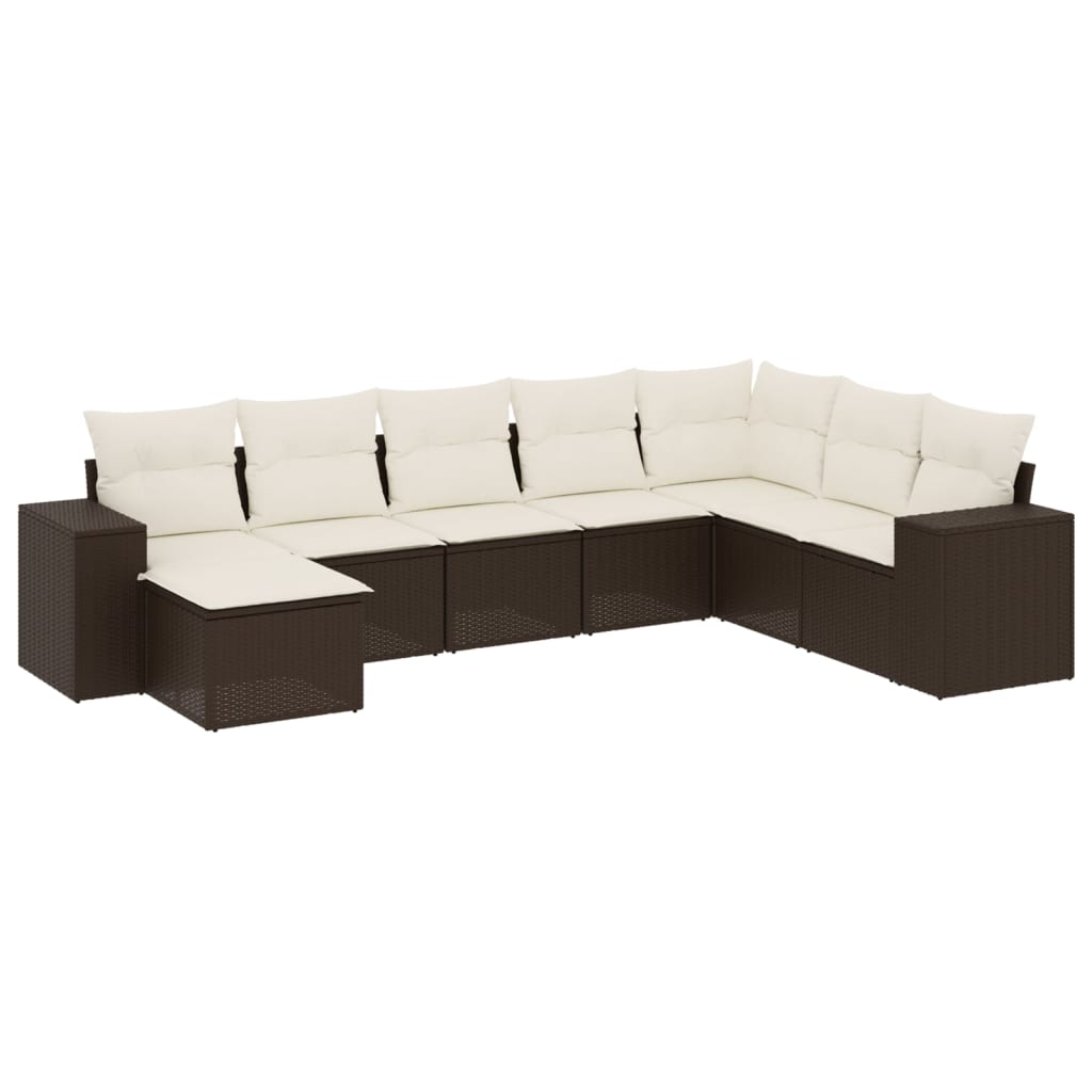 8-tlg. Garten-Sofagarnitur mit Kissen Braun Poly Rattan