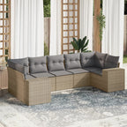 7-tlg. Garten-Sofagarnitur mit Kissen Beige Poly Rattan