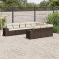 10-tlg. Garten-Sofagarnitur mit Kissen Braun Poly Rattan