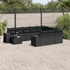 11-tlg. Garten-Sofagarnitur mit Kissen Schwarz Poly Rattan