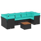 8-tlg. Garten-Sofagarnitur mit Kissen Schwarz Poly Rattan