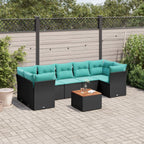 8-tlg. Garten-Sofagarnitur mit Kissen Schwarz Poly Rattan