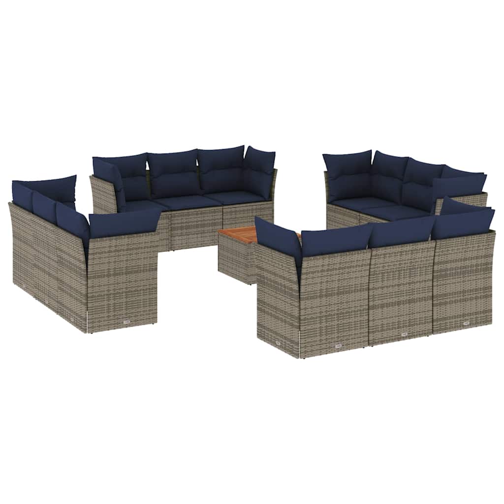 13-tlg. Garten-Sofagarnitur mit Kissen Grau Poly Rattan