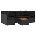 7-tlg. Garten-Sofagarnitur mit Kissen Schwarz Poly Rattan