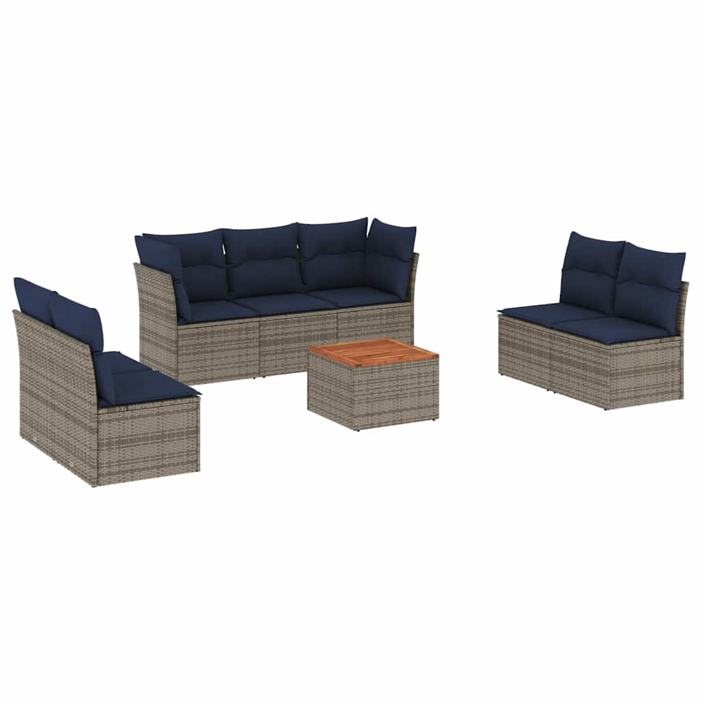 8-tlg. Garten-Sofagarnitur mit Kissen Grau Poly Rattan