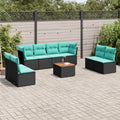 9-tlg. Garten-Sofagarnitur mit Kissen Schwarz Poly Rattan