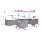 6-teiliges Gartensofa-Set mit Kissen, grau, Polyrattan