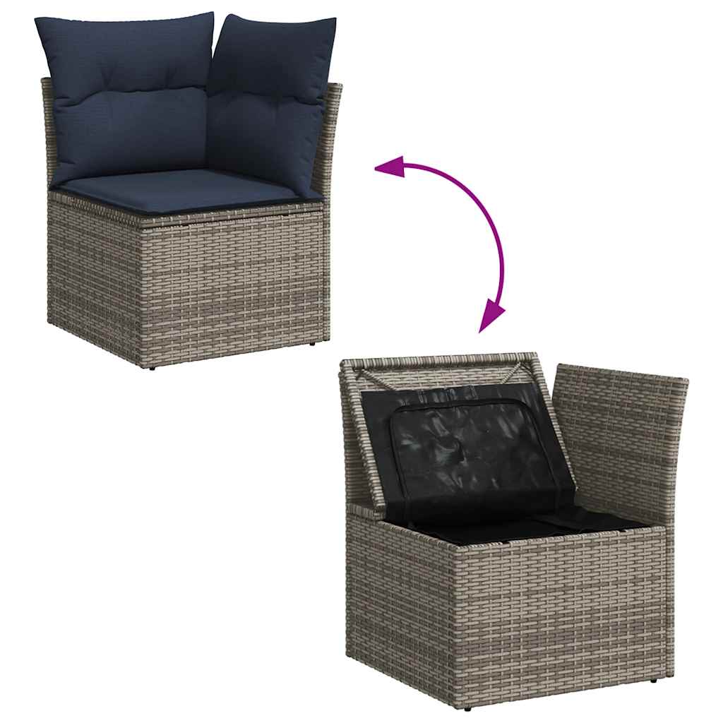 5-teiliges Gartensofa-Set mit Kissen, grau, Polyrattan